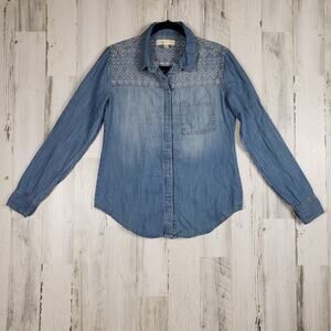 Staring At Stars Urban Outfitters Chambray Denim Embroidered Top Women's Small
